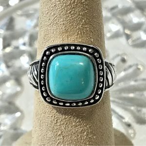 Sterling Silver & Turquoise Colored Stone Ring SZ 6.5